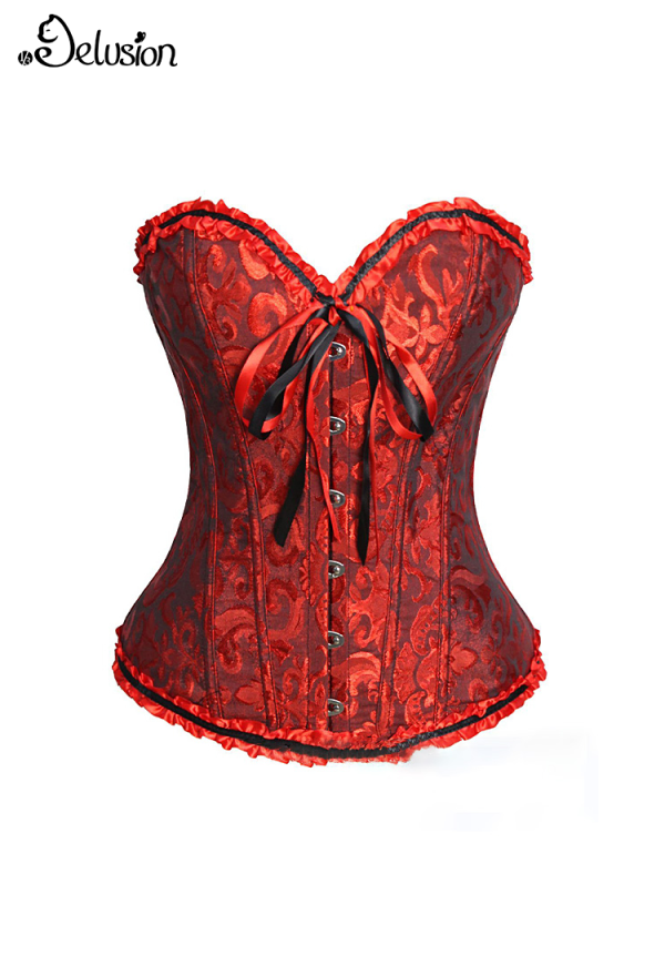 1/3 Delusion Women Gothic Vampire Bride Floral Pattern Flounce Hem Overbust Corset